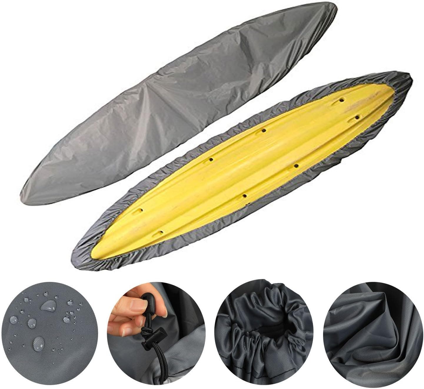 iiSPORT Kayak Cover - 13.5ft-15ft UV Resistant StormPro Canoe Storage Dust Cover with Pull Cord to Tighten Up, Prolonging The Life & Look of Your Kayaks,Gray