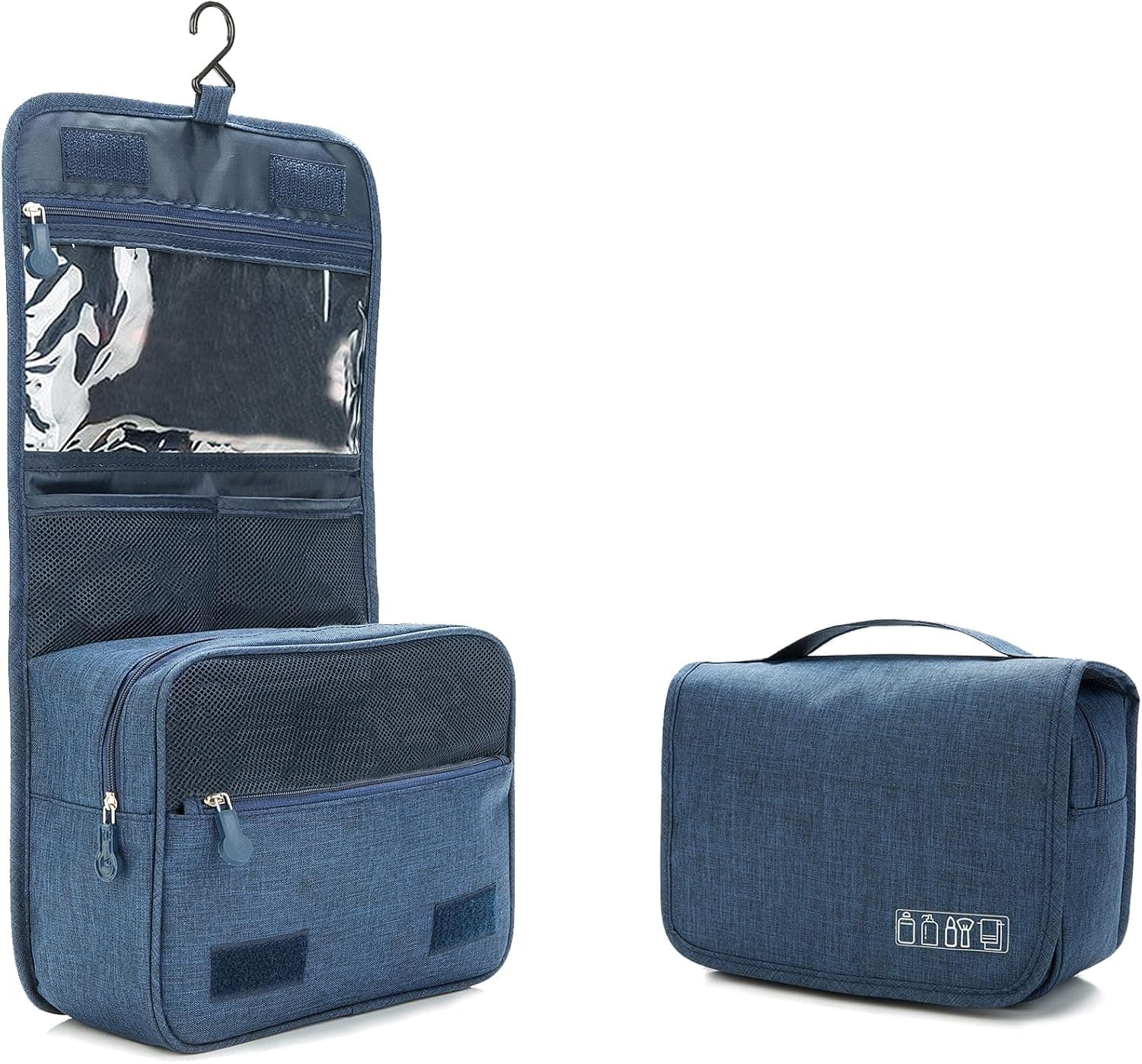 Menoeceus Portable Hanging Travel Toiletry Bag,Light Weight, Large Capacity Shampoo Bag, Water-resistant Makeup Cosmetic Bag, Travel Organizer for Accessories, Full Sized Toiletries Container (Navy)