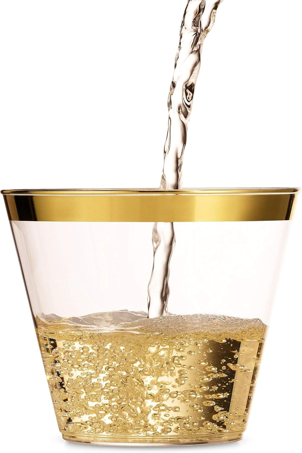 EverydayChoice 100 Gold Plastic Cups 9oz Rimmed Clear Premium Fancy Tumblers Disposable High Quality Elegant Party Plastic Cups for All Dinner Parties