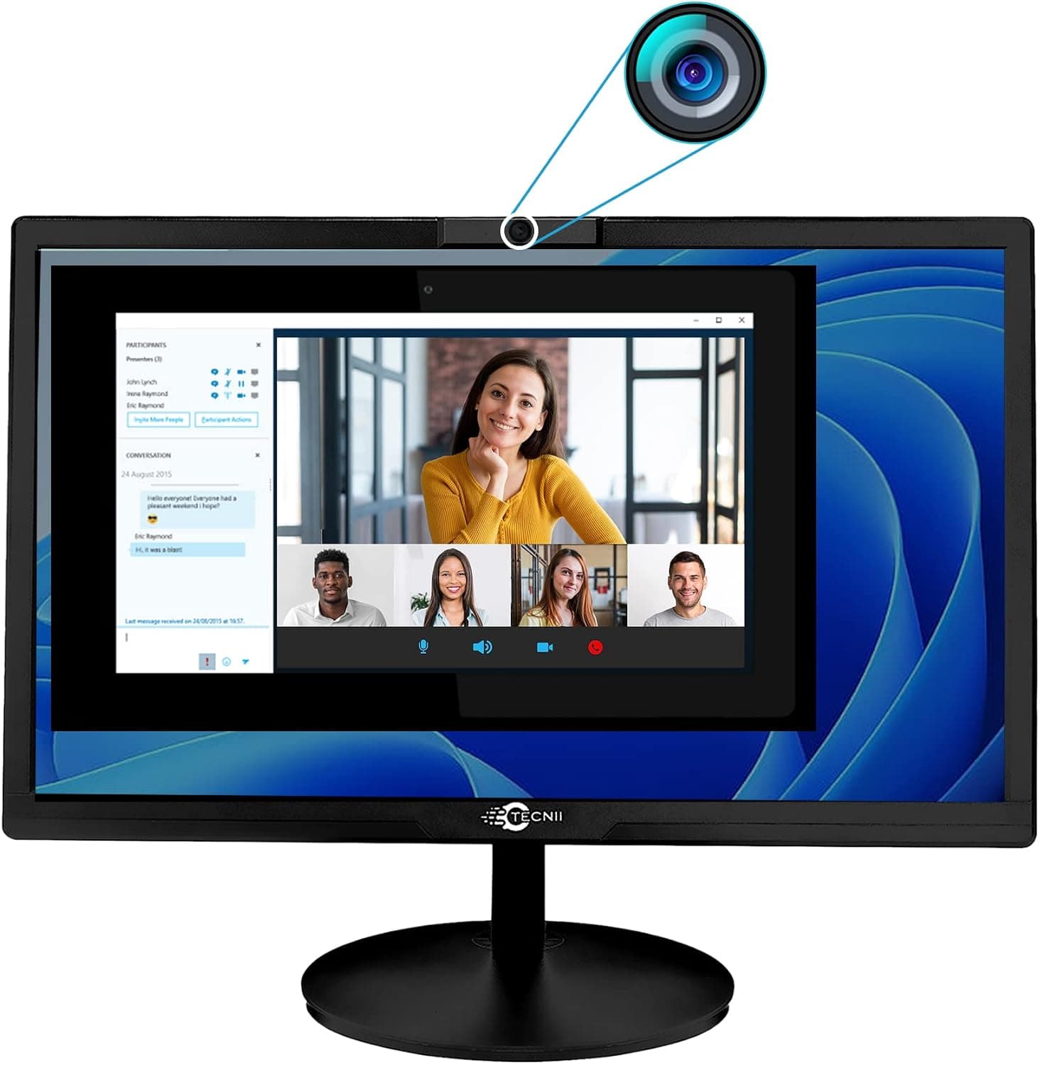 TECNII 20” Inch Video Conferencing Monitor LED Backlit, Built-in Web Camera, Microphones, Speakers @ 60Hz - 3ms Response Time - HDMI - VGA Inputs for Home and Office, Black (2022W)