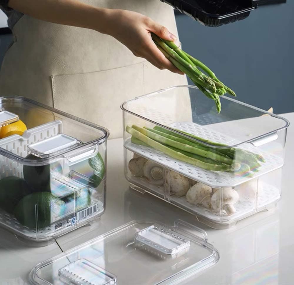 blitzlabs Vegetable Fruit Storage Containers, Fresh Produce Saver Refrigerator Storage Containers with Lids and Vents,Stackable Salad Lettuce Keeper,Stay Fresh Cabinet Containers Bin