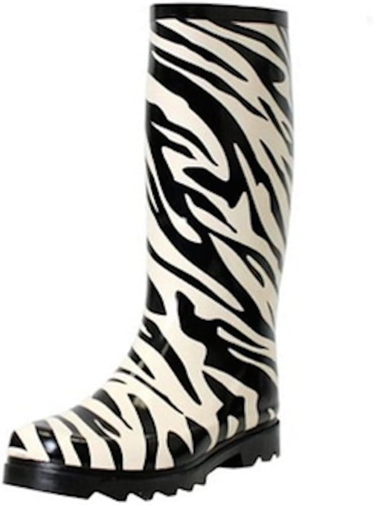 Women's Mid Calf Weather Proof Rubber Rain Boots in Leopard, Zebra, French, Grafitti
