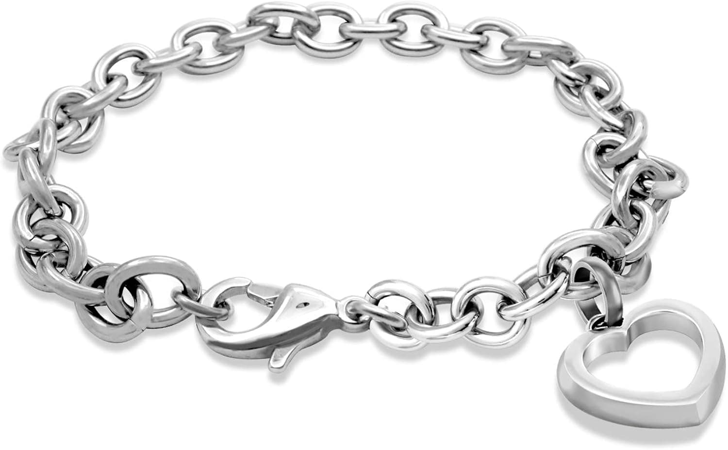 555Jewelry Womens Stainless Steel Cute Love Heart Shape Charm Chain Bracelet