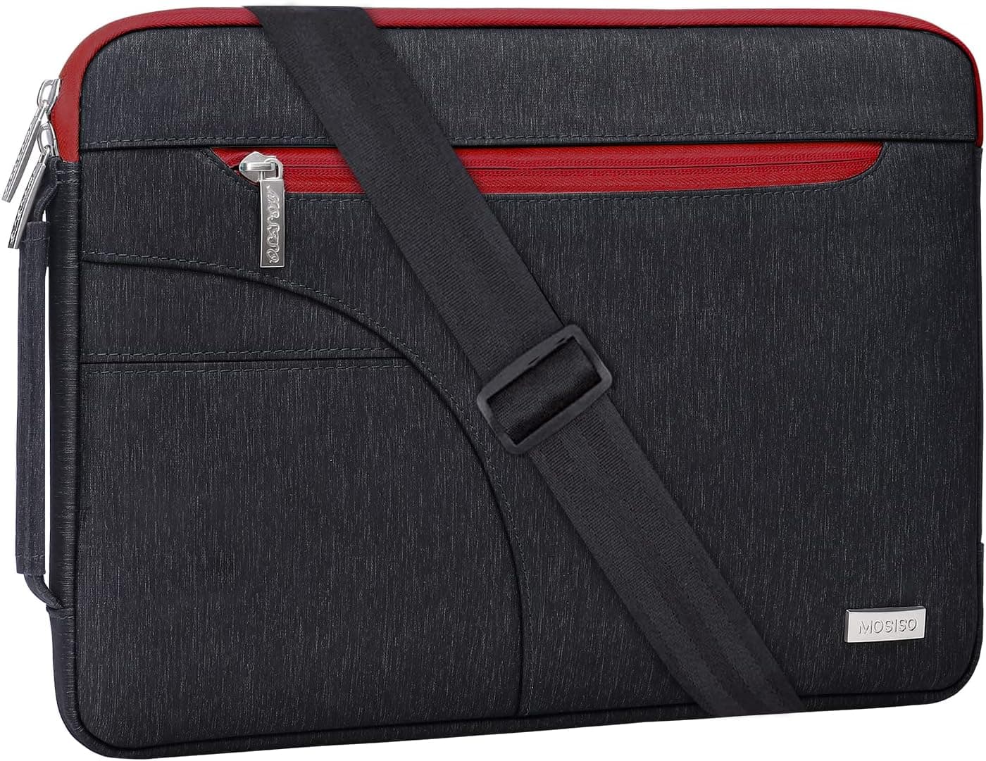 MOSISO Laptop Shoulder Bag Compatible with MacBook Air/Pro,13-13.3 inch Notebook,Compatible with MacBook Pro 14 inch 2023-2021 A2779 M2 A2442 M1,Polyester Briefcase Sleeve with Front Arc Pocket, Red