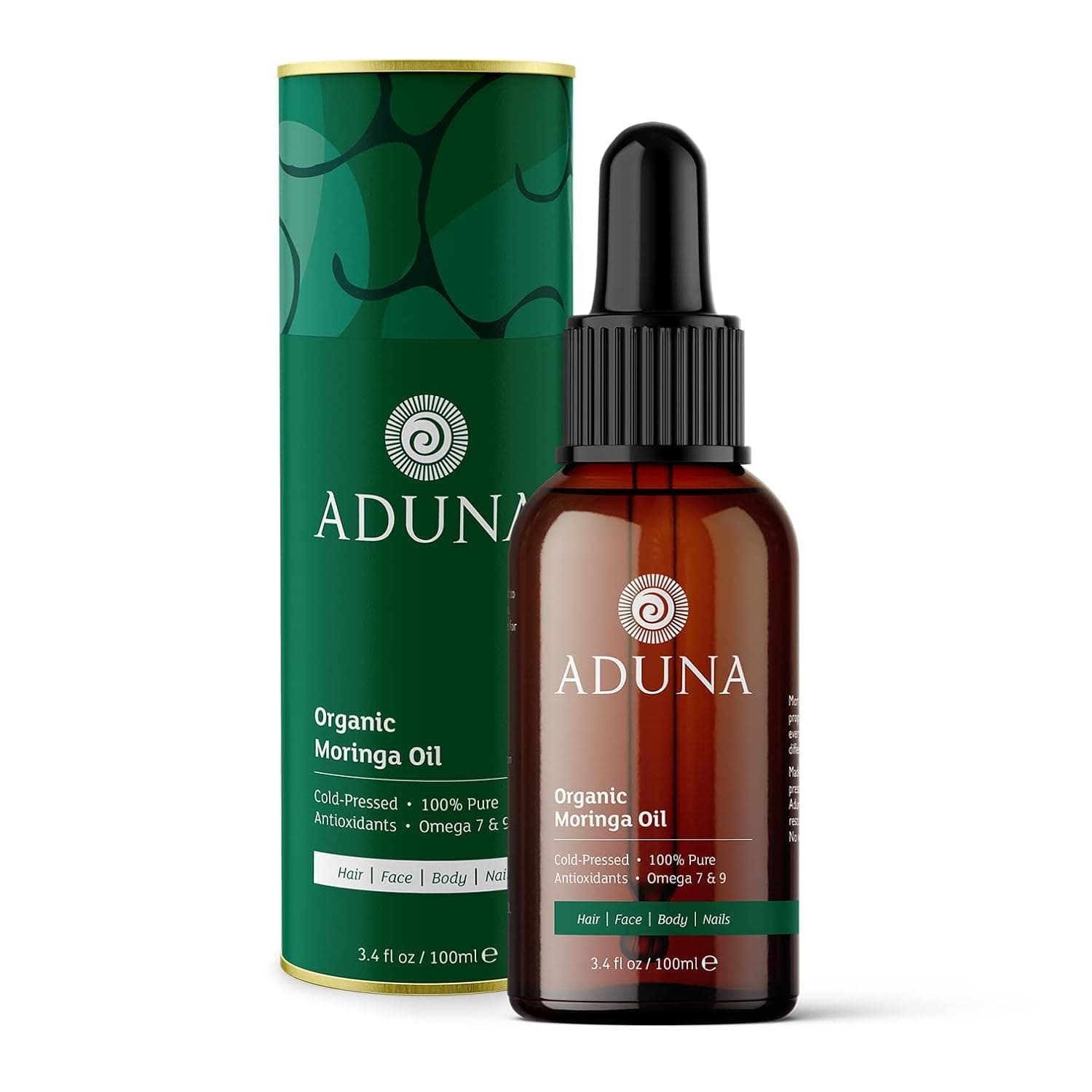 Aduna Moringa Oil | 100% Organic Moringa Oil | 3.4fl oz Pure Moringa Oil | Unrefined Cold-Pressed Body, Hair & Face Oil | Best for Fine Lines and Moisturizing | Antioxidants