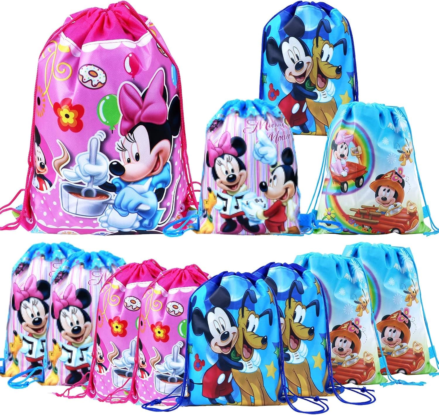 12Pcs Drawstring Party Bag Unisex Party Favors Supplies Backpack Gift Bags Storage Portable For Gym Library Books Swimming Bicycle Travel Birthday Party