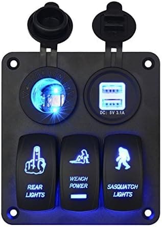 VETOMILE Rocker Switch Panel Marine Waterproof 5pin 3 Gang with Dual USB Car Charger Cigarette Lighter LED Light, 12V/24V for RV Car Boat