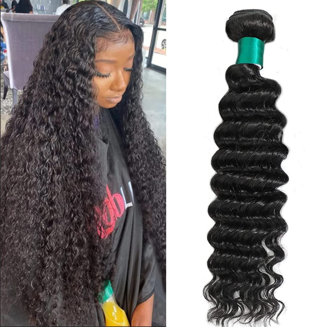 Lizourey Hair Unprocessed Brazilian Virgin Hair Deep Wave Human Hair One Bundle 22inch Cheap Virgin Human Hair Extension Weave Deep Wave Bundle Natural Black Color (100+/-5g)/bundle