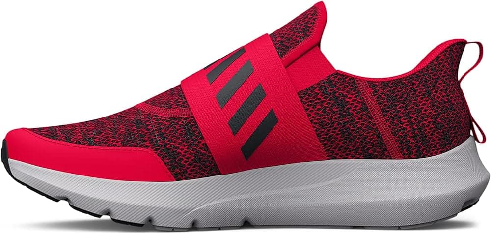 Under Armour Boy's Grade School Surge 3 Slip On Running Shoe, (600) Red/Black/Black, 3.5 Big Kid