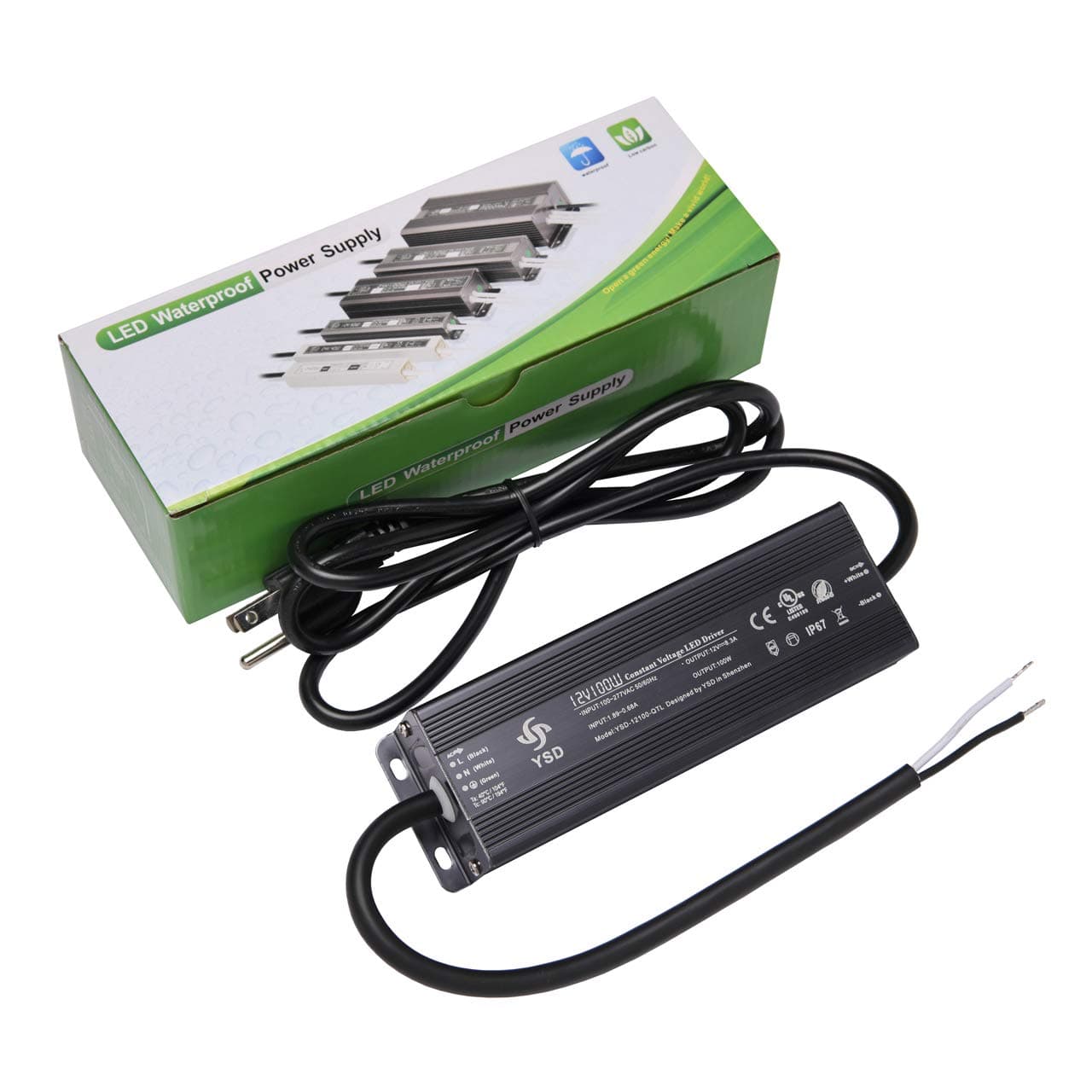 YSD 12V Constant Voltage Transformer, 100W LED Driver, UL Listed IP67 Waterproof Power Supply, 110V AC to 12V DC Power Converter for Low-Voltage Led Light