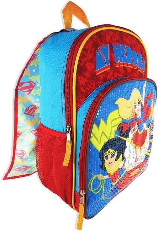 DC Comics Super Girls Trio My Heroes Backpack with Detachable Cape and Side Mesh Pockets