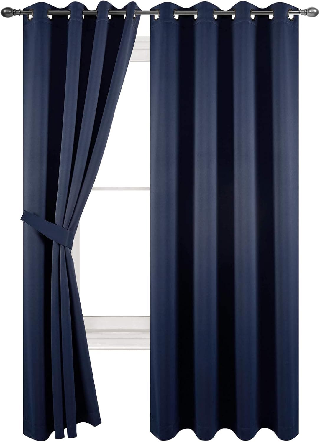TEXPLUS 2 Panels Solid Color High Shading Grommet Top Blackout Curtains for Bedroom (Dark Blue, 2x52Wx84L inches)