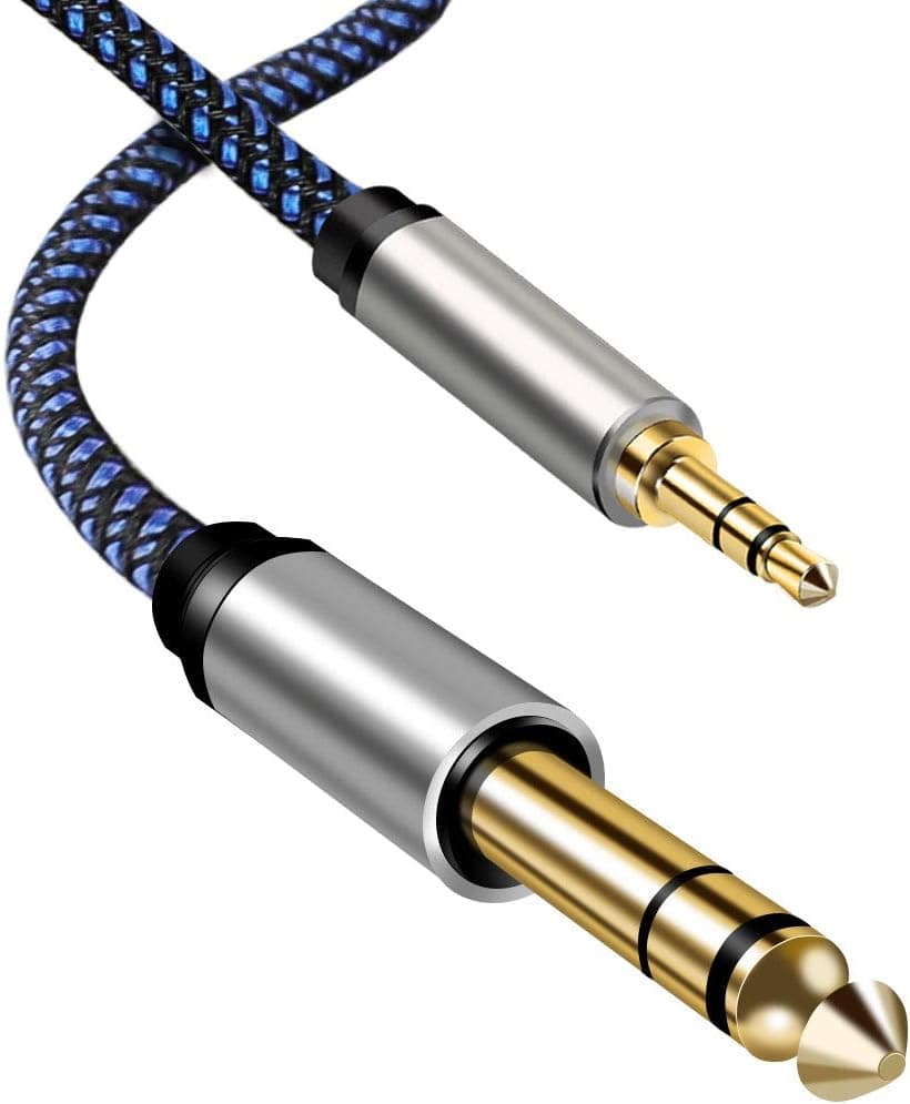 Uperatre 1/8 Inch to 1/4 Inch Cable 3.5mm Male to 6.35mm Male TRS Audio Cable Braided Stereo Jack Cord Aux Wire for Guitar, Amplifier, Mixer, Digital Keyboard, Home Theater Devices, Laptop[30ft]