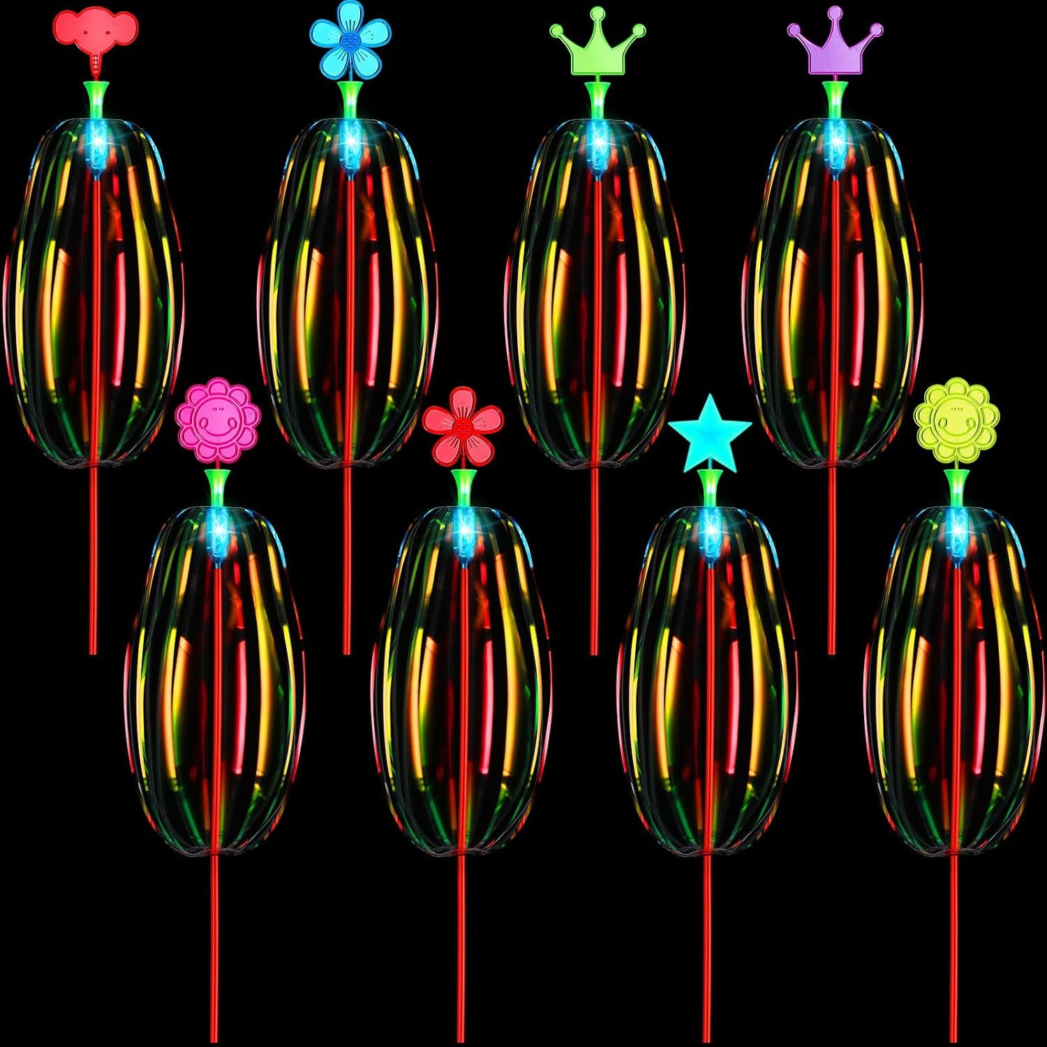 8 Pcs Rainbow Twirler Stick LED Magic Party Bubble Wand Variety Flash Rainbow Ribbon Wand Illuminating Spin Kids Wands Party Favor for Boys and Girls Carnival Prize, Birthday Party Favors Supplies