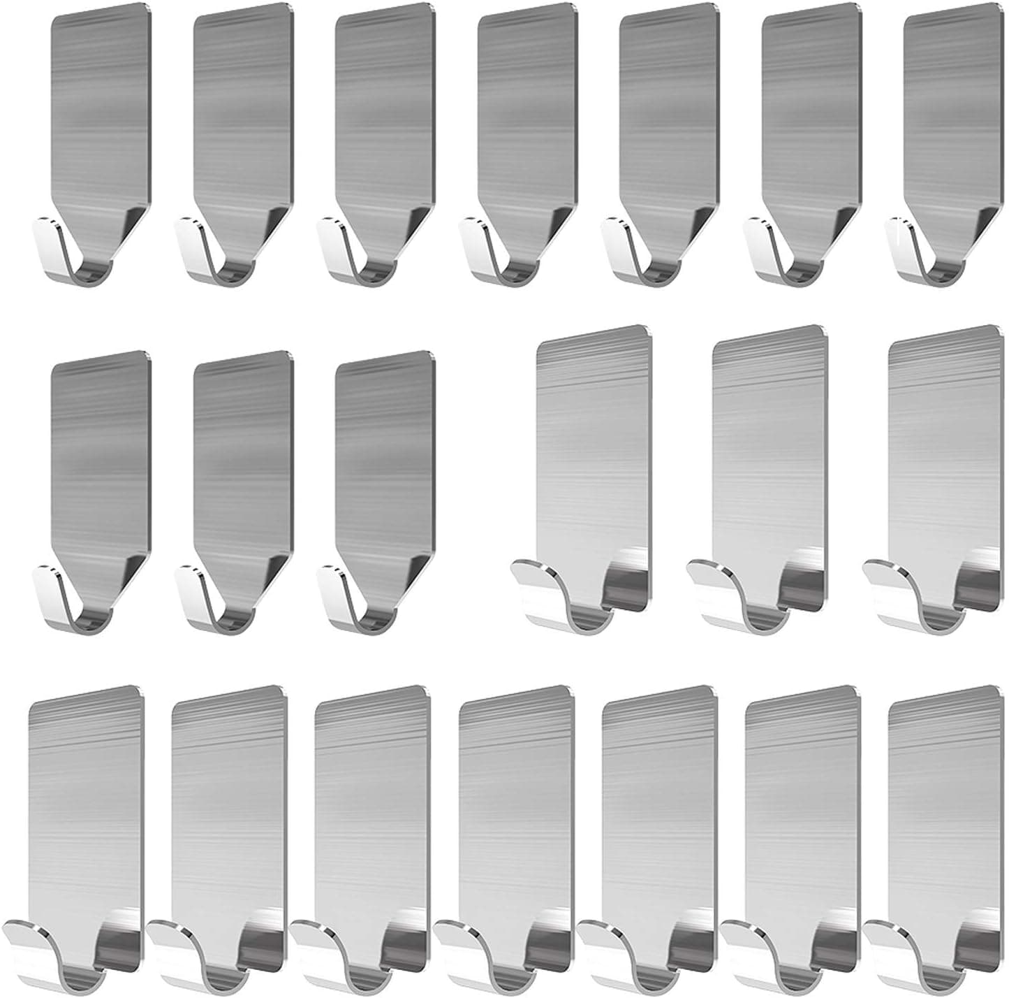 Stainless Steel Adhesive Hooks,Set of 20 Strong Adhesive Hooks，Self Adhesive Hooks,Shower Hook for Keys, Robe, Coat, Towel, Bags,Kitchen,Bathroom,Office(Narrow Hook + Wide Hook）