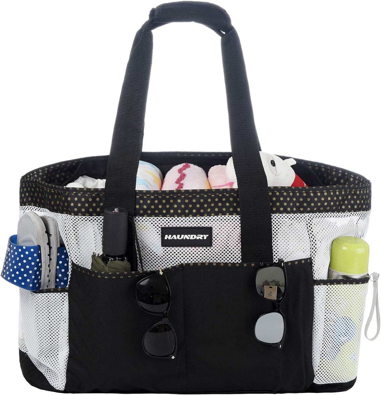 Haundry Mesh Beach Bag, Extra Large Shower Caddy Tote Bags, Swimming Pool, Gym Travel Tote Bag, White