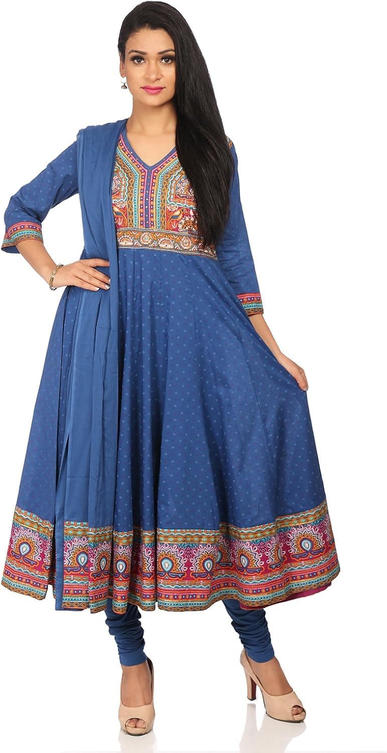 Biba Women's Blue Cotton Salwar Kameez Dupatta