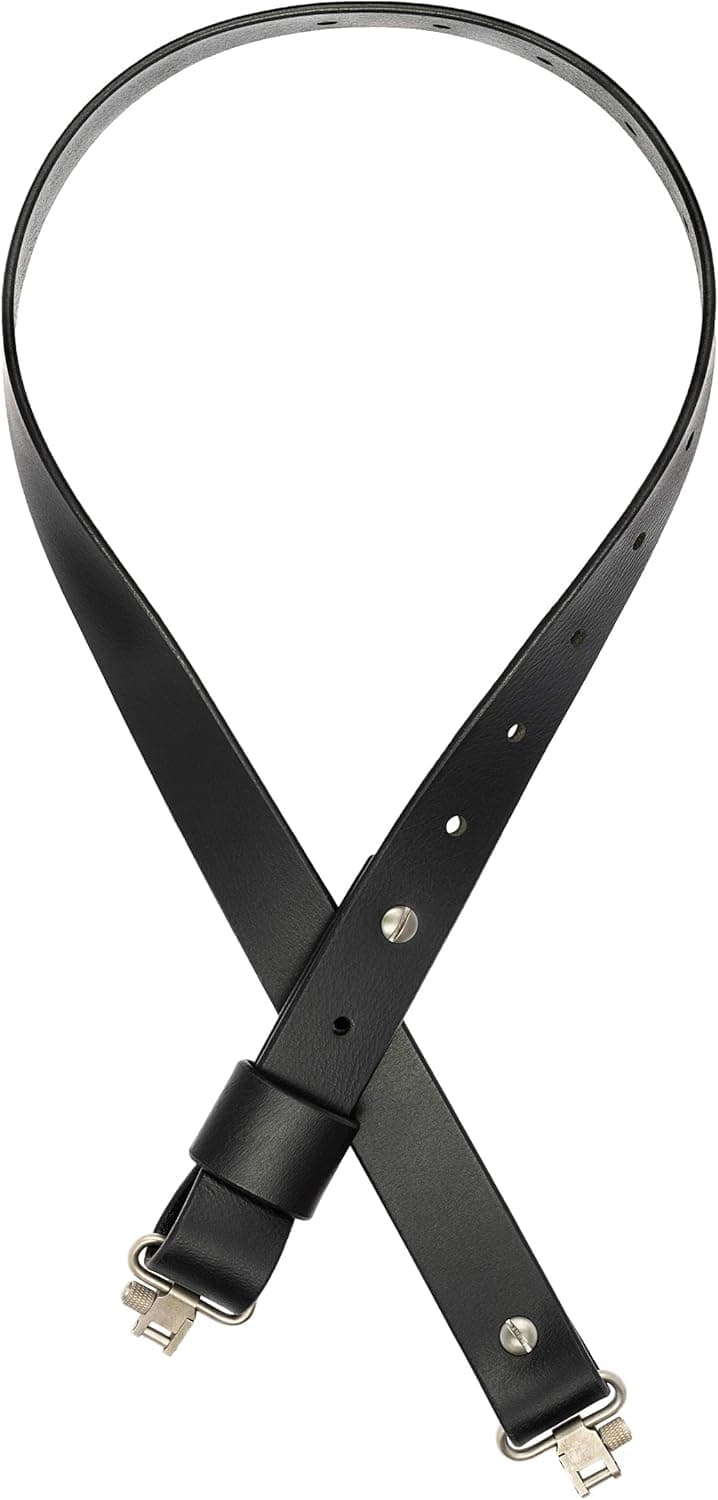 DETROIT LEATHER SHOP Adjustable Leather Rifle Sling Black Leather Silver Hardware (Model D)