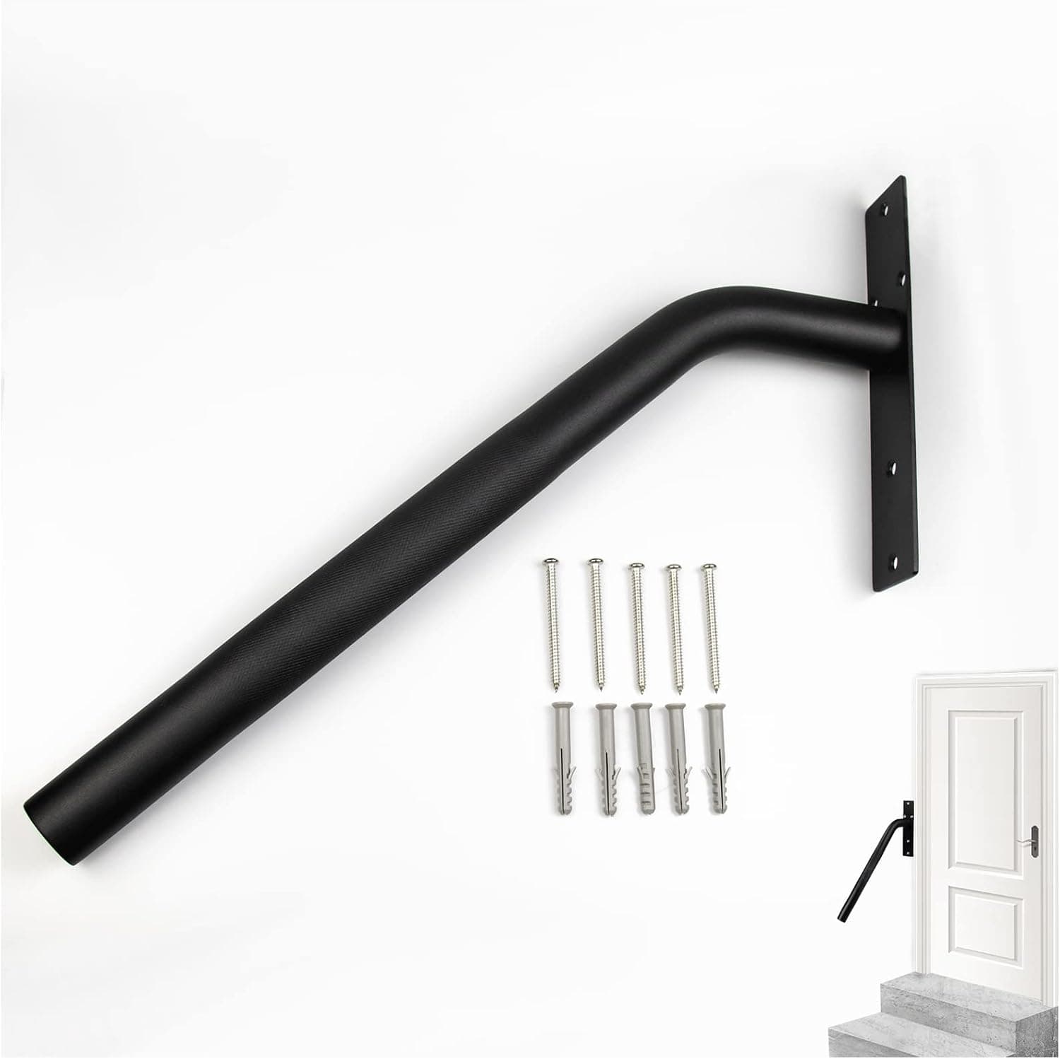 Aglehome Handrails for Outdoor Steps, 17.7inch Hand Railings for Indoor Stairs Stainless Steel Hand Rail with Anti-Slip Frictional Coating for Garage, Deck, Porch Stairs - Black,φ1.5"Tube