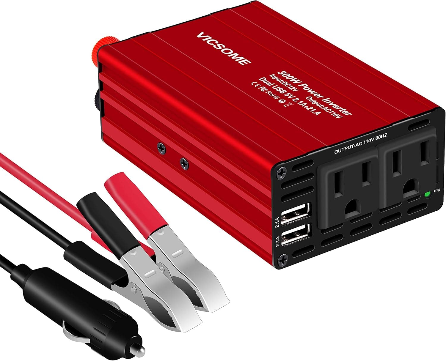 300W Car Power Inverter DC 12V to 110V AC Converter with 4.2A Dual USB Charging Ports Power Adapter