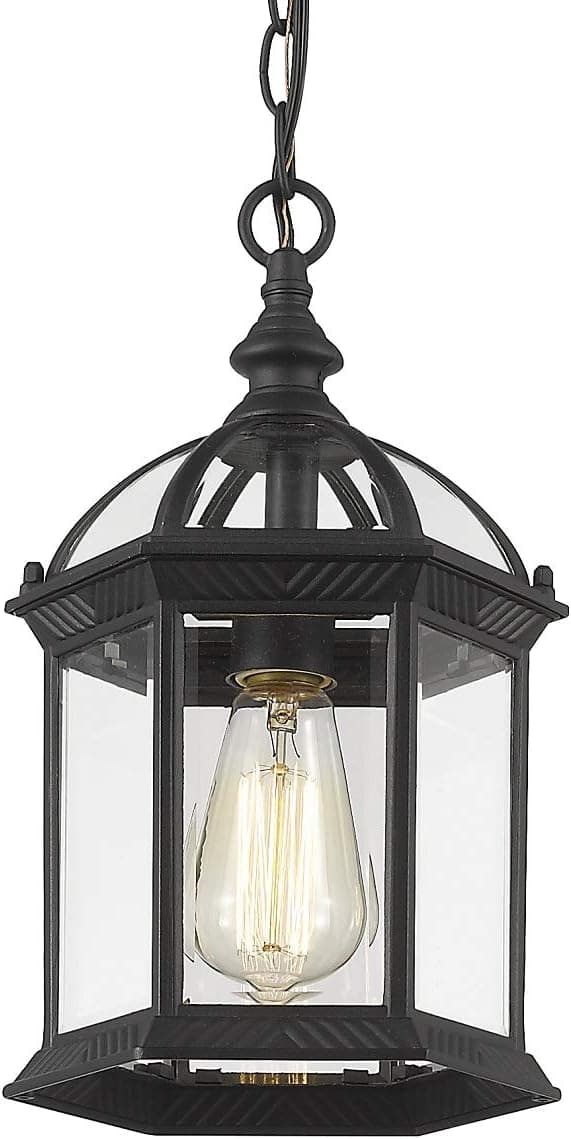 Bestshared Outdoor Pendant Lights, Exterior Hanging Lantern, Outdoor Hanging Lighting Fixture, 1- Light Patio Pendant Lamp, Black Finish with Clear Glass