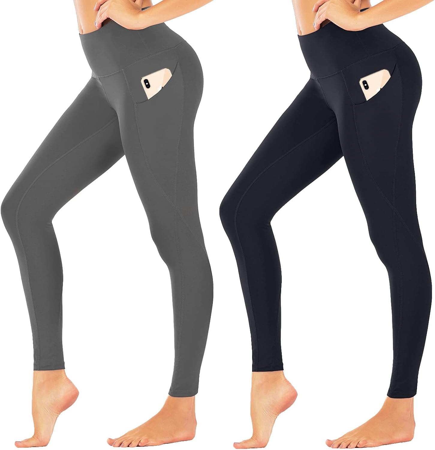 we fleece Leggings with Pockets for Women-Workout High Waisted Tummy Control Seamless Yoga Pants
