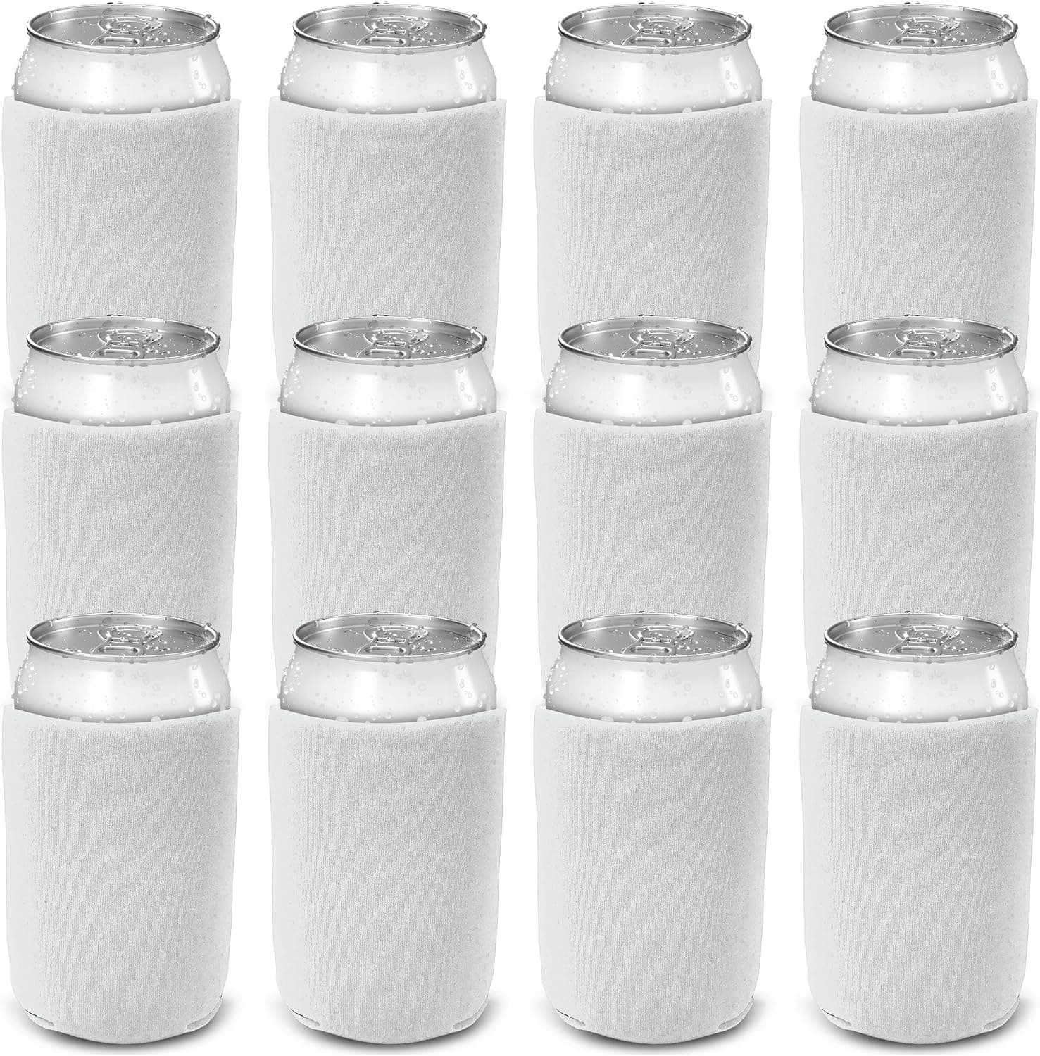 CSBD Beer Can Coolers Sleeves, Soft Insulated Reusable Drink Caddies for Water Bottles or Soda, Collapsible Blank DIY Customizable for Parties, Events or Weddings, Bulk (12, White)