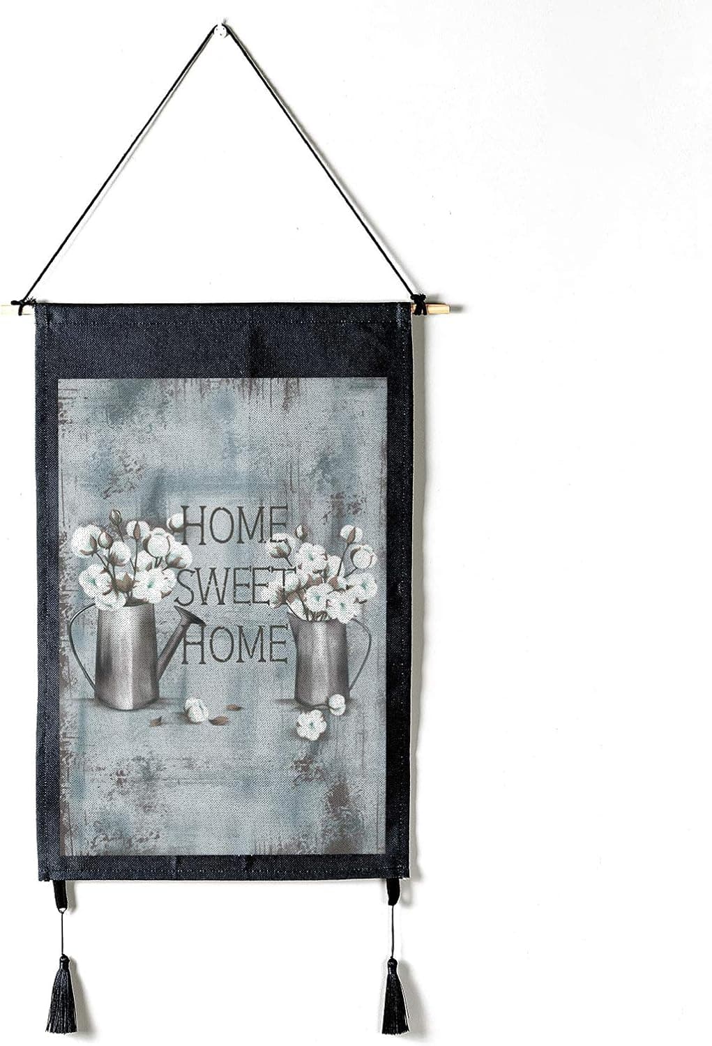 OuElegent Flower Hanging Poster Canvas Wall Art Home Sweet Home Canvas Painting Rustic Farmhouse Canvas Artwork Print for Home Living Room Office Decorations With Wood Rod 16x25 Inch