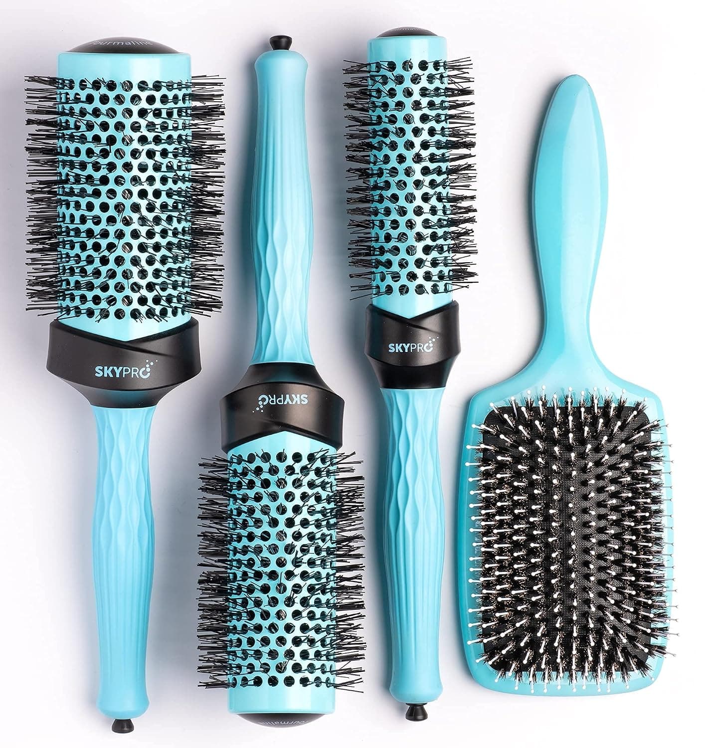 Professional Series 4-Piece Round Brush Set for Blow Drying with Paddle Brush by SKYPRO | Ceramic Ion Barrel | Volumizing Roller Brush w/ Long Ultra-Glide Bristles, Comfort Grip for Easy Hair Styling