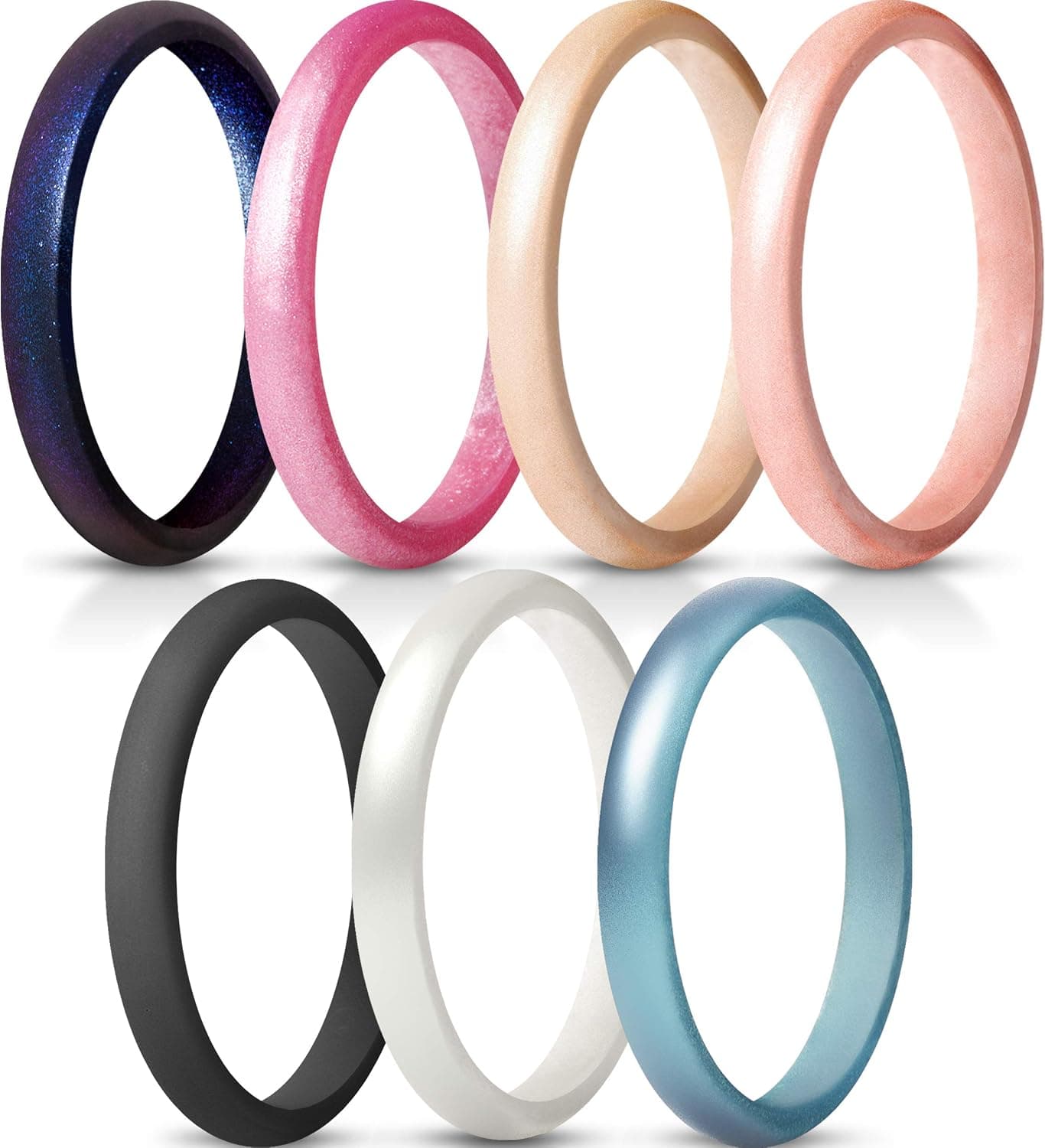 ThunderFit Women's Band Rings Thin and Stackable Silicone Wedding Rings for Women, 2.5mm Width - 1.8mm Thick