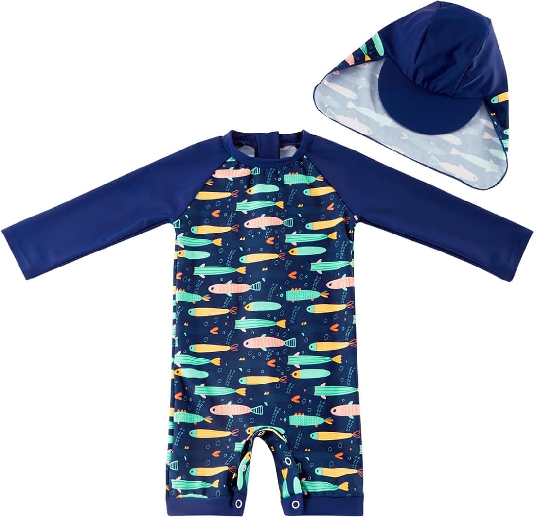 UMELOK Baby Boys UPF 50+ Sun Protection One Piece Rashguard Swimsuit with Snap Bottom