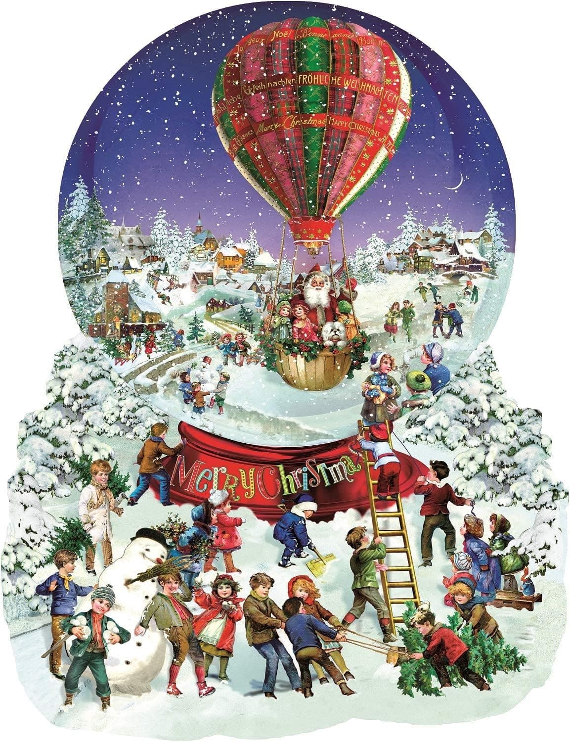 Old Fashioned Snow Globe Merry Christmas Shaped 1000 pc Jigsaw Puzzle by SunsOut