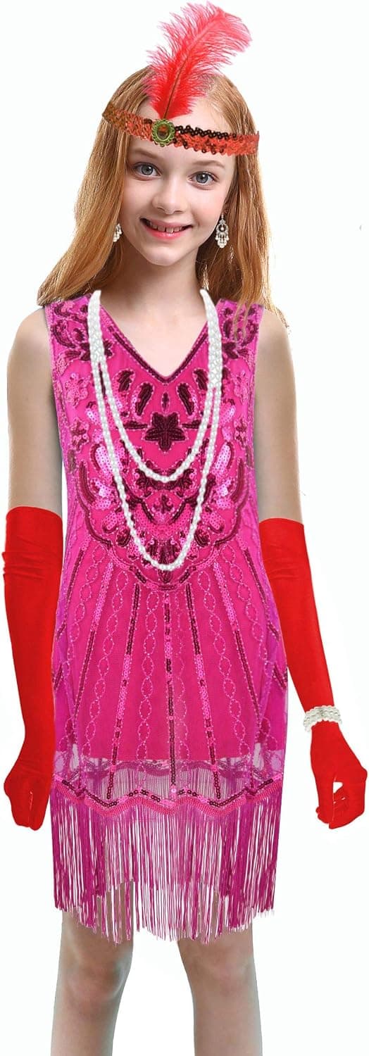 1920's Sequins Flapper Dress Children's Day Gift Party Halloween Costumes for Girls Accessories Set