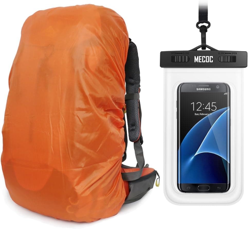 MECOC Ultralight Backpack Rain Cover & Cooling Towel or Cellphone Waterproof Case, 3 Color Available,15-90L for Camping,Hiking,Cycling,Waterproof case for iPhone 6S 6, S7 Edge,S7,Up to 6 inches