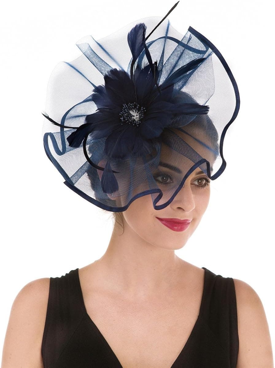 SAFERIN Fascinator for Women Hair Clip Hat Bowler Feather Flower Veil Wedding Party Hat Tea Hat