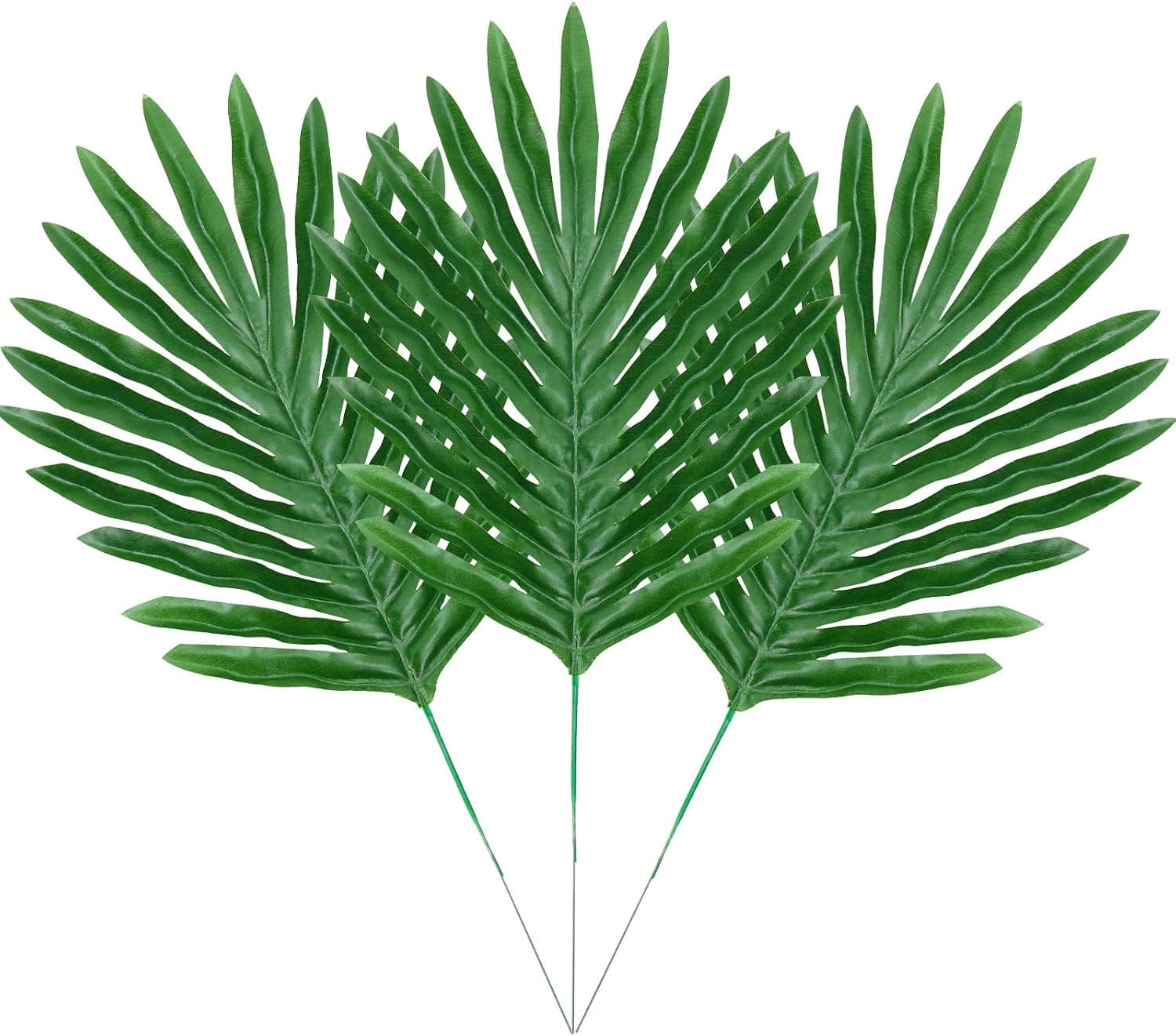 ElaDeco 36 Pcs Artificial Tropical Palm Leaves with Stems Luau Party Decoration Faux Palm Leaves Safari Leaves for Hawaiian Luau Party Jungle Beach Birthday Theme Decorations
