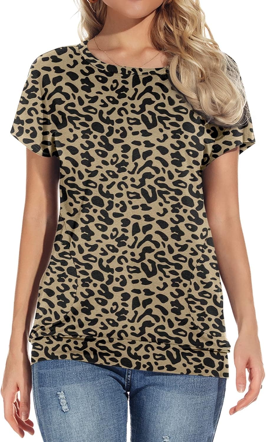 YSYOKOW Womens Casual Summer T Shirts Crew Neck Short Sleeve Tunic Tops Loose Fit Blouses with Pockets