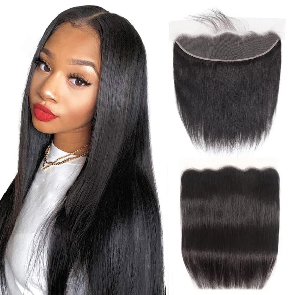 Winky cool lace Frontal Closure 13x4 Ear To Ear Transparent Lace Frontal 16 Inch 12A Brazilian Straight Frontal Human Hair Transparent Frontal Closure 150% Density Natural Hairline Pre Plucked with Baby Hair Black Color