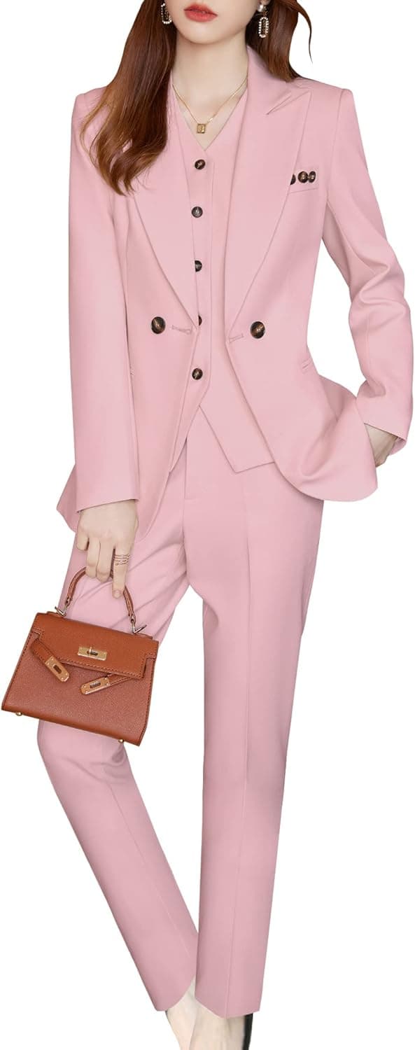 LISUEYNE Women's Three Pieces Office Lady Stripe Blazer Business Suit Set Women Suits Work Skirt/Pant,Vest Jacket