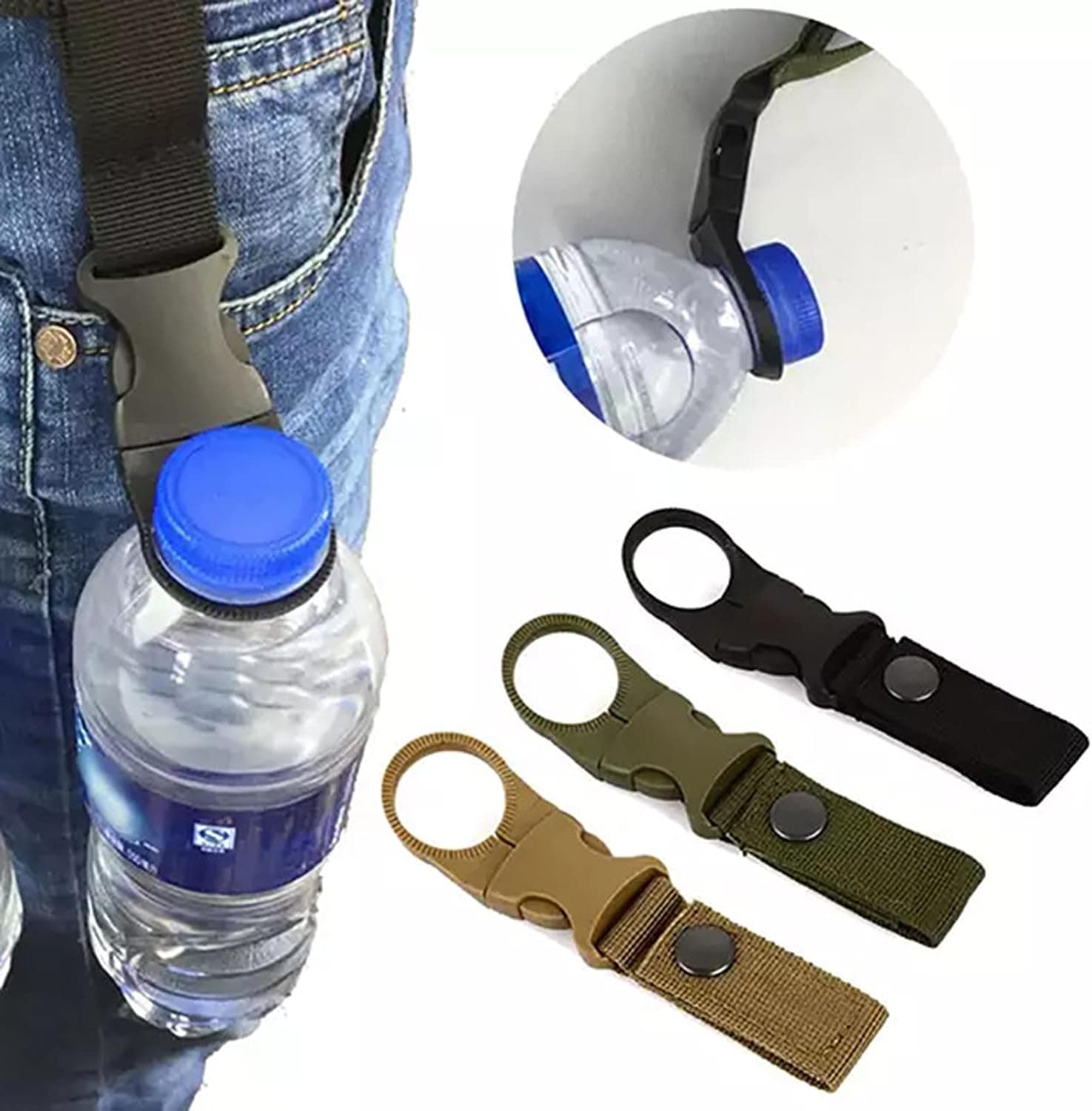Bafiigoda Water Bottle Outdoor Portable Ring Holder Buckle Hanging Hook, Mineral Clip for Backpack Belt Camping Hiking Mountaineering Traveling (W2)