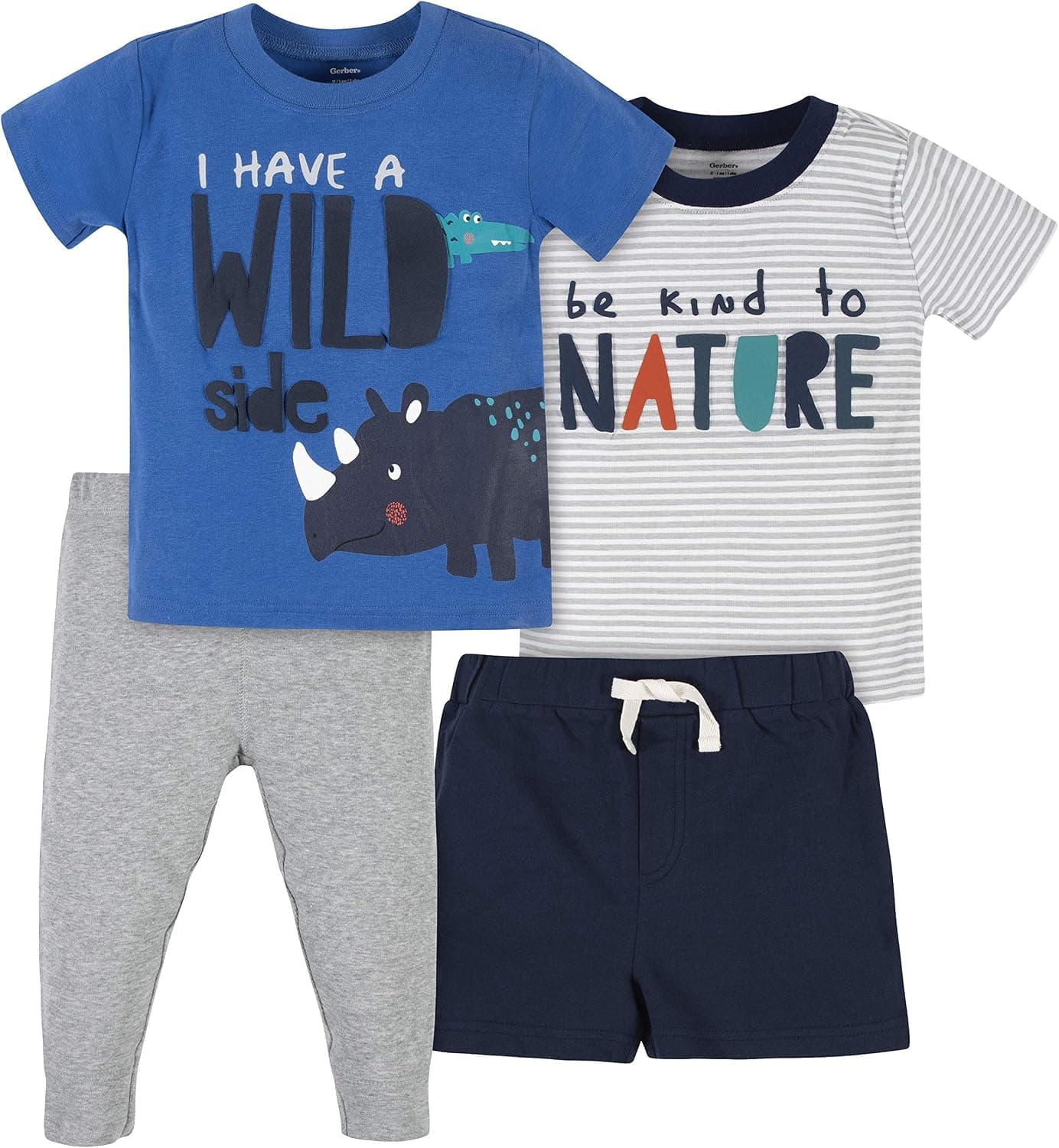 Gerber Baby Boys Toddler 4-Piece Shirt, Bodysuit, Short and Pant