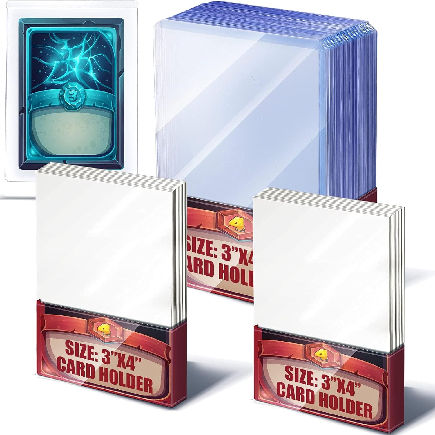 Hard Plastic Card Sleeves Loader Trading Card Protector Card Case Holder Clear Protective Sleeves Holder for Baseball Card, Sports Cards, Trading Card, Game Card 3 x 4 Inch (100 Pieces)