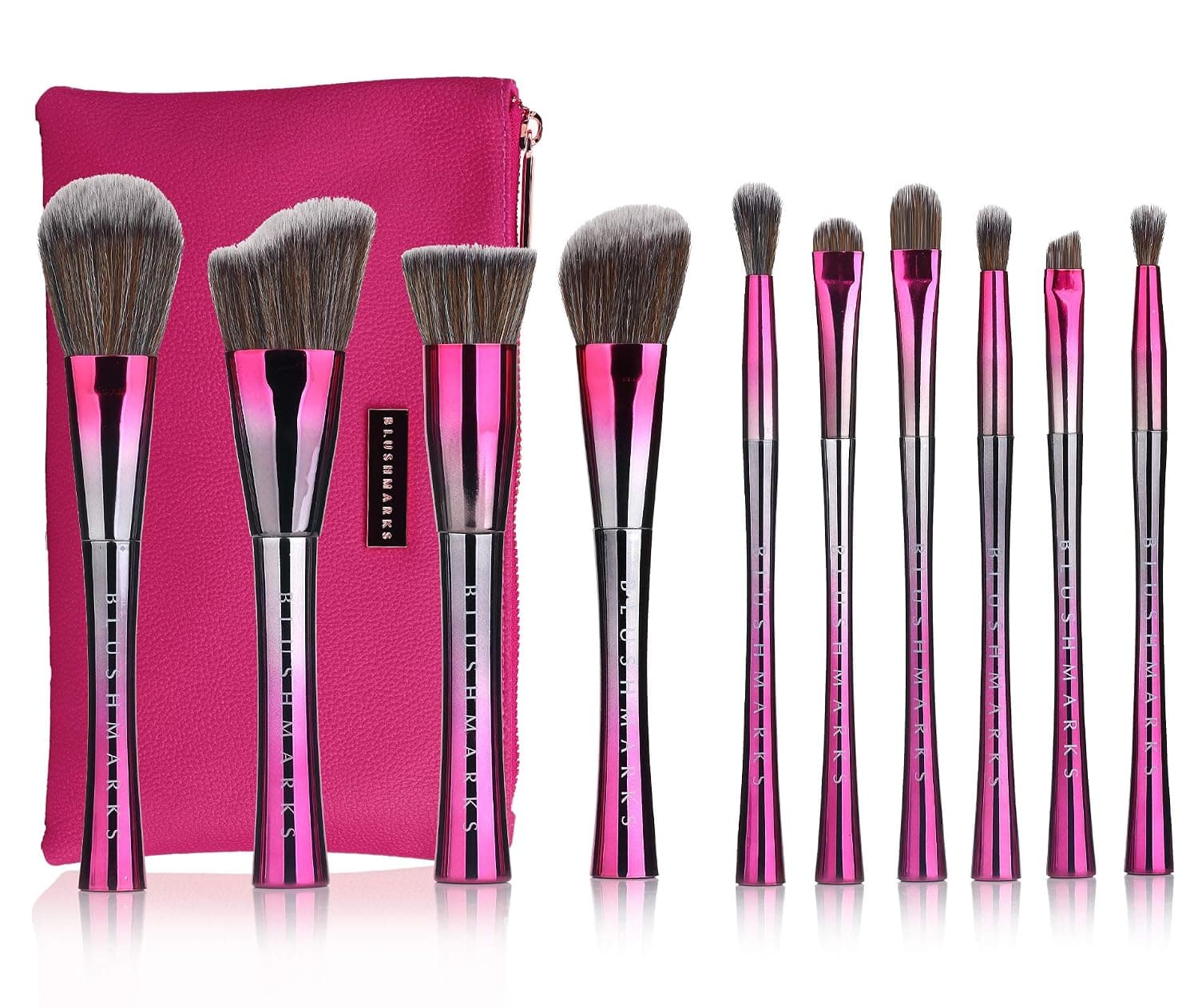 Pro Makeup Brush Set, 10pcs Complete Synthetic Kabuki Eye Shadow Concealer Make Up Brushes Beautiful Crystal Handle(Rose Red)