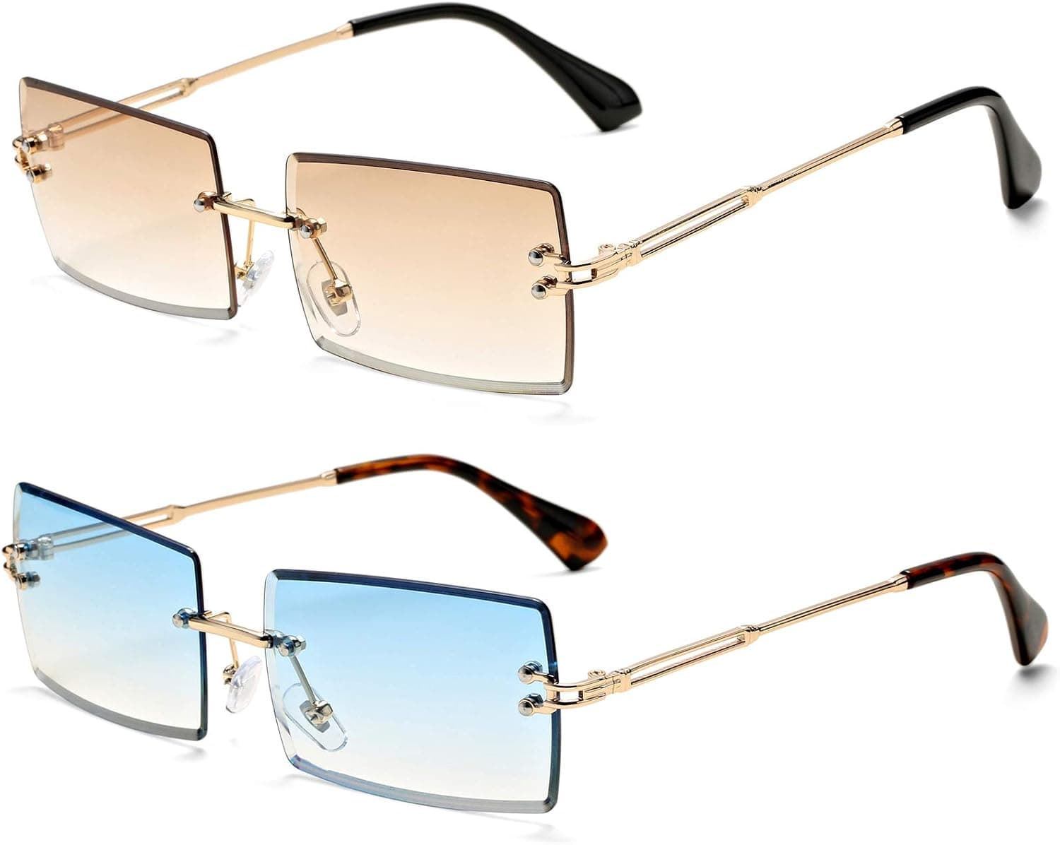 SCVGVER Fashion Rimless Rectangle Sunglasses for Women Men Square Transparent Rectangle UV400 Eyewear