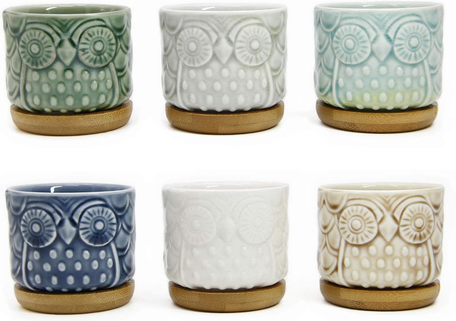 Goldblue Ice Crack Ceramic Owl Pattern Succulent Plant Pots Cactus Plant Pot Flower Pot(2.5inch-6packs)