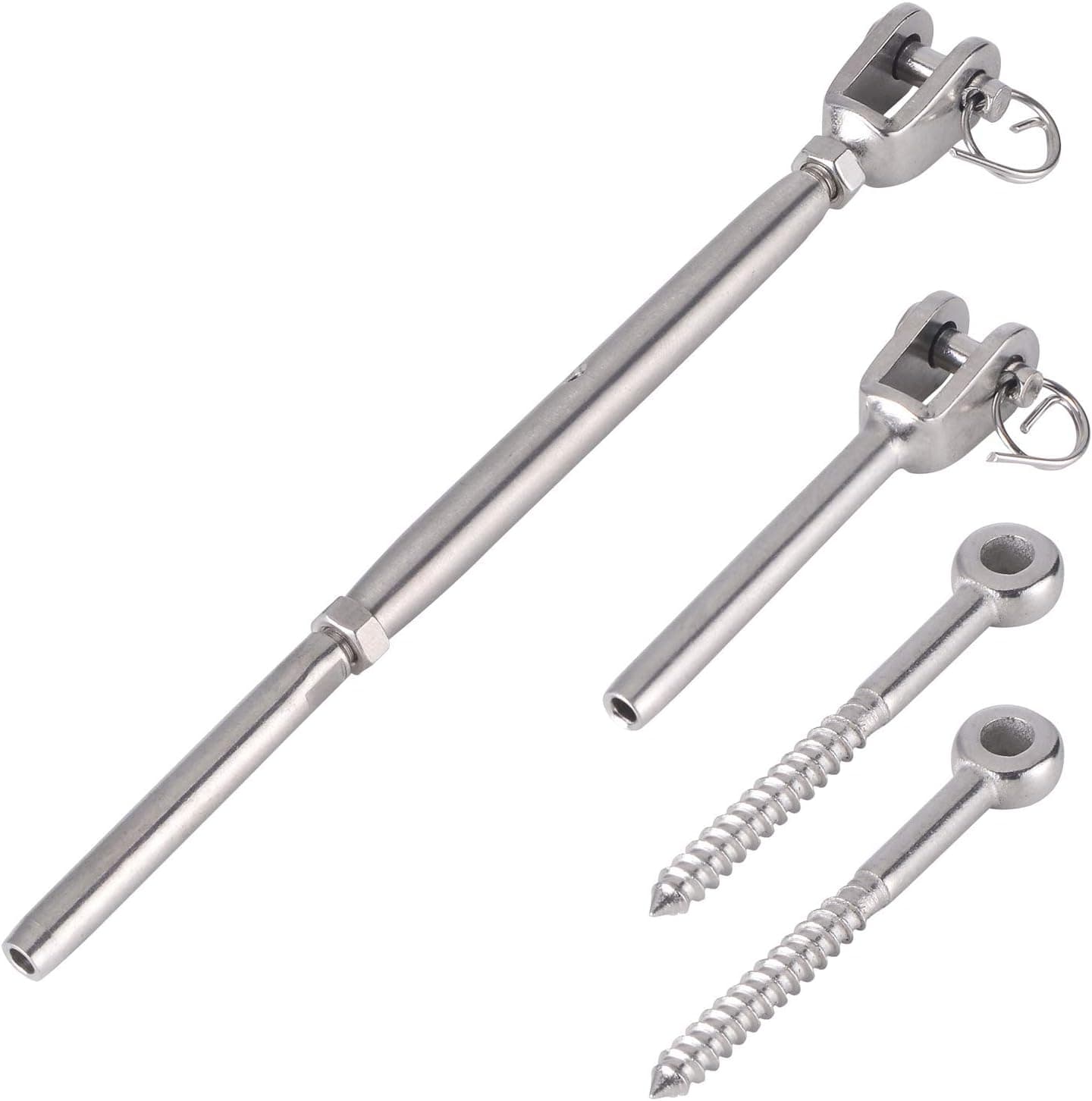 Senmit Adjustable 1/8 Stainless Steel Deck Cable Railing Kit for Wood Posts, Swage Turnbuckle 30-Pcs, Eye Terminal Wood Screw Stair Railing Marine Grade 30 Pairs