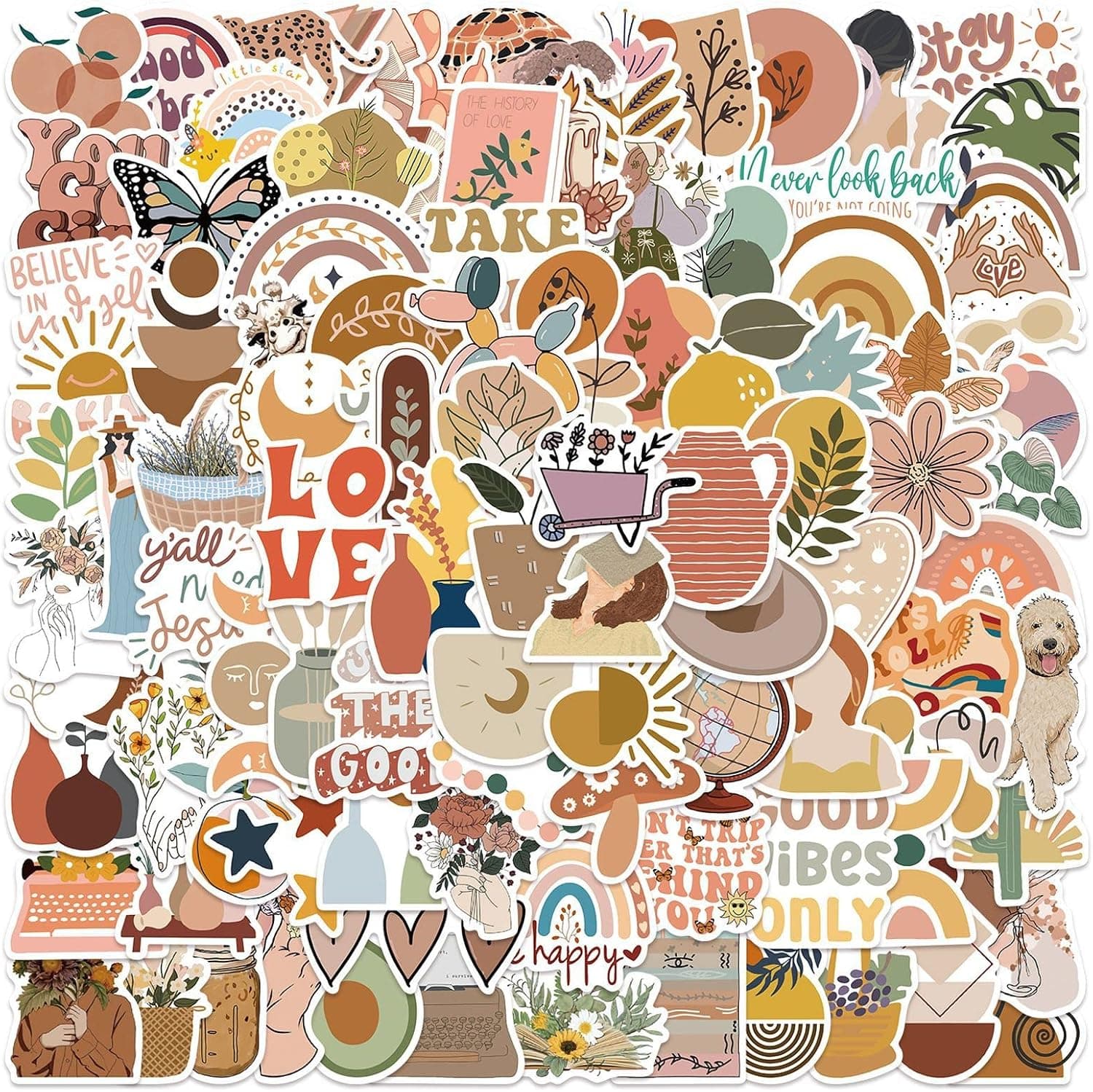 Boho Stickers for Kids Teens Girls,100 Pack Bohemian Art Aesthetic Minimalist Abstract Artistic Vinyl Stickers Decals for Water Bottle Laptop Guitar Decoration(Bohemian)