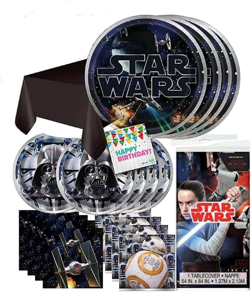 40% OFF! Star Wars Dinnerware Bundle party pack supplies - 16 luncheon Napkins, 16 beverage Napkins, 8 dinner Plates, 8 dessert plates, Tableware, for Kid's Birthday Party, Cartoon Themed Event