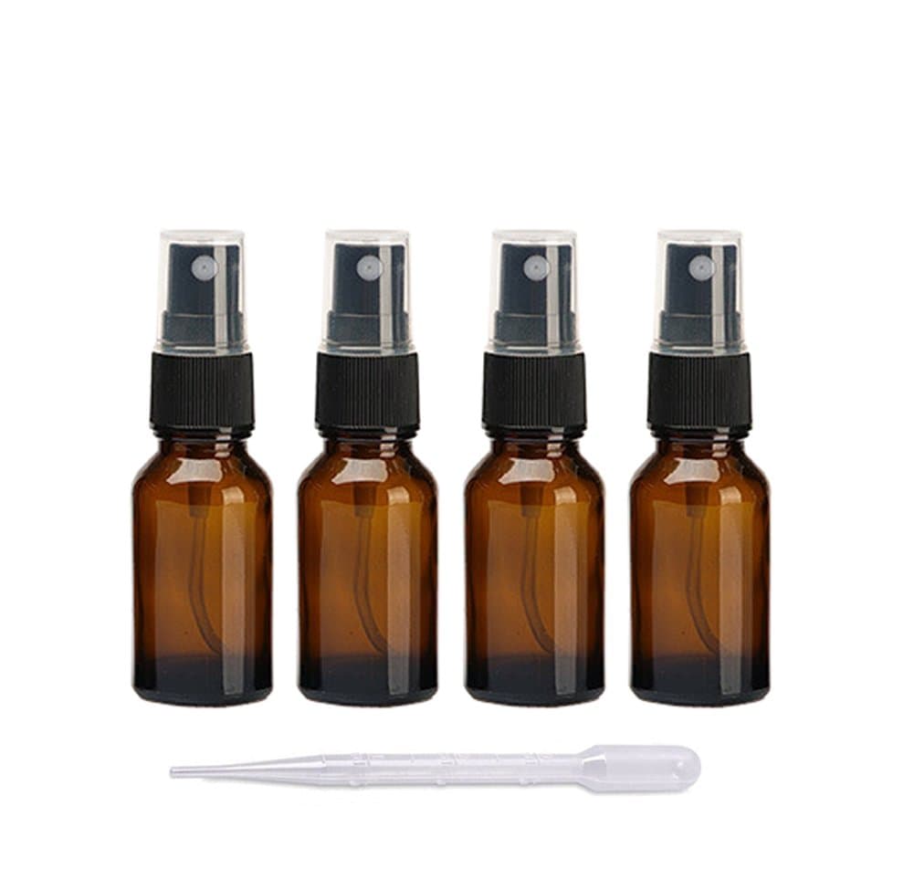 Pinklife 4 Pack Amber Glass Spray Bottles,Empty Essential Oil Bottles Perfume Atomizer Fine Mist Sprayer Bottles With Transfer Pipettes (15ml)