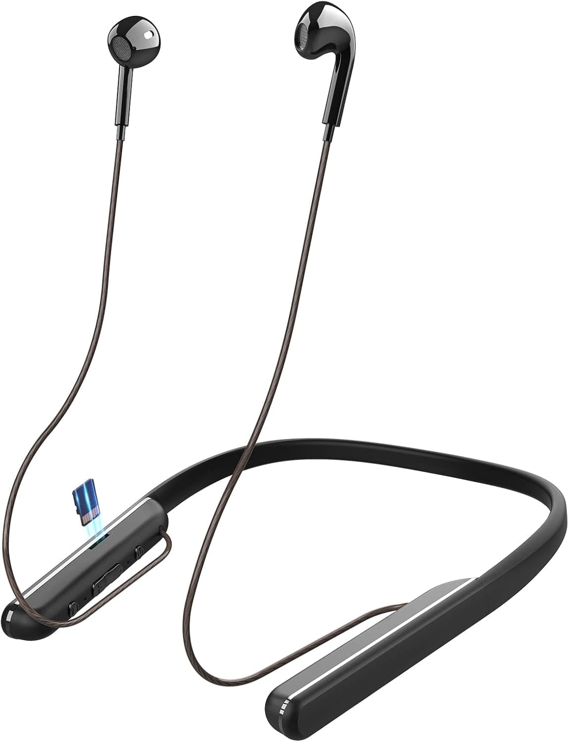 Bluetooth Neckband Earbuds with TF Card Slot 50 Hours Playtime Wireless Neckband Headphones Built-in Noise Cancelling Mic IPX5 Waterproof Neckband Bluetooth Headset for Sports,E-Books,Sleep